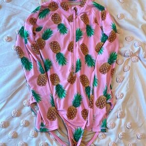 Crewcuts sz 12 pink pineapple Bathingsuit rashguard jcrew SPF 50 wear your shade